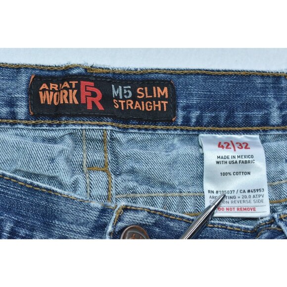 Ariat FR M5 Jeans Size 42x32 Blue Denim Slim Straight Flame Resistant -Flaws- - Picture 9 of 13